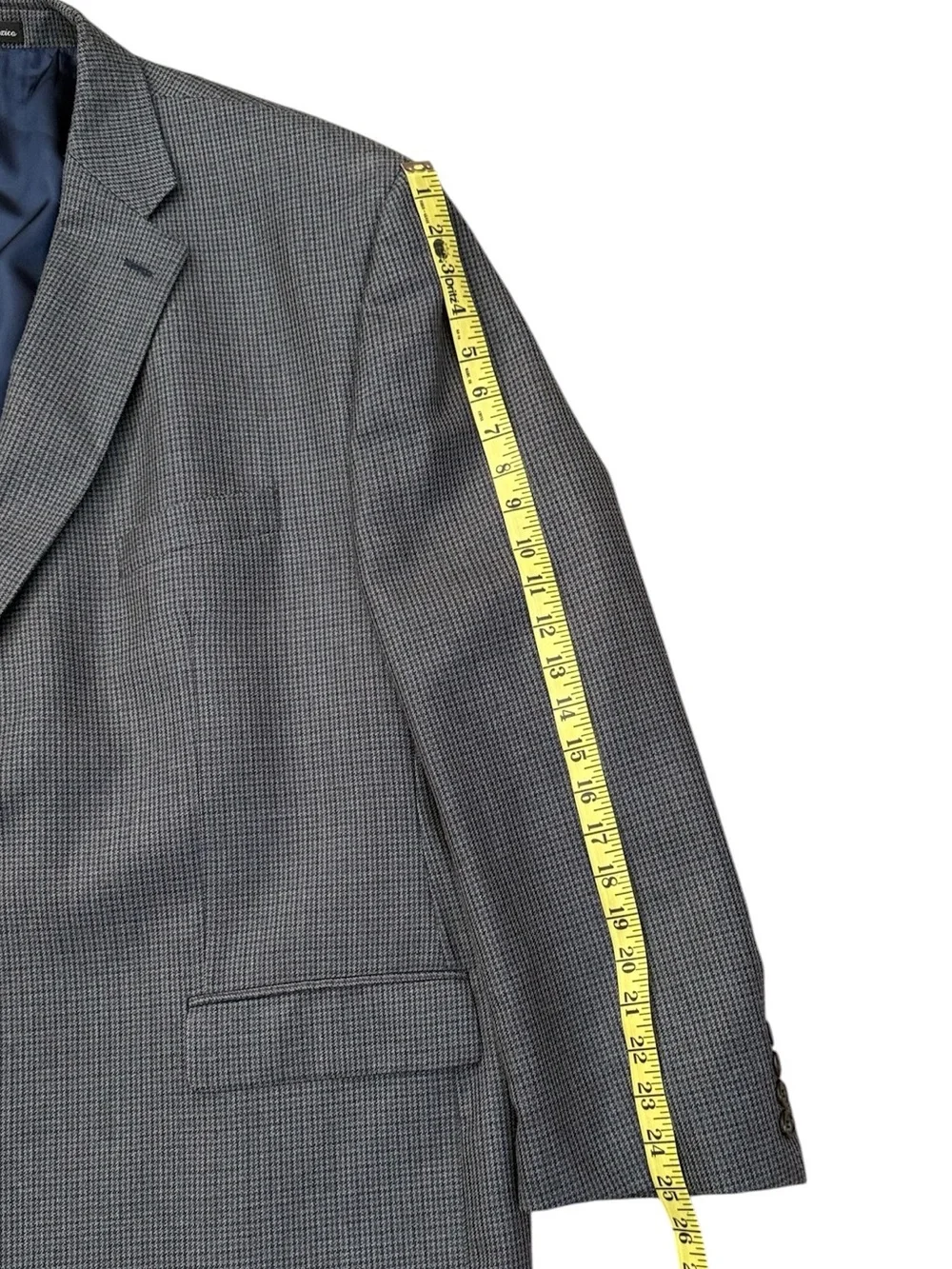 Lauren Ralph Lauren 56R Grey Blue Silk Wool Houndstooth Sport Coat Blazer Mexico